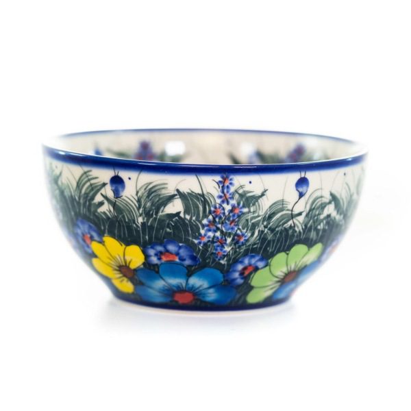 Bowl 16, a medium-sized bowl featuring a quintessential Lidia Giske Polish Pottery Design - the floral scene featuring tall grasses and wildflowers of all variety.