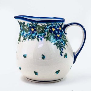 Polish Pottery Light And Blue Flowers Pitcher