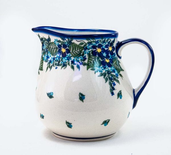 Polish Pottery Light And Blue Flowers Pitcher
