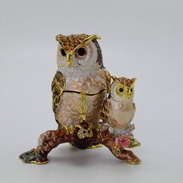 A beautiful enamel hinged Owl & Owlet Jewelry Box With Necklace from Kingspoint. Available at Angel's Garden.