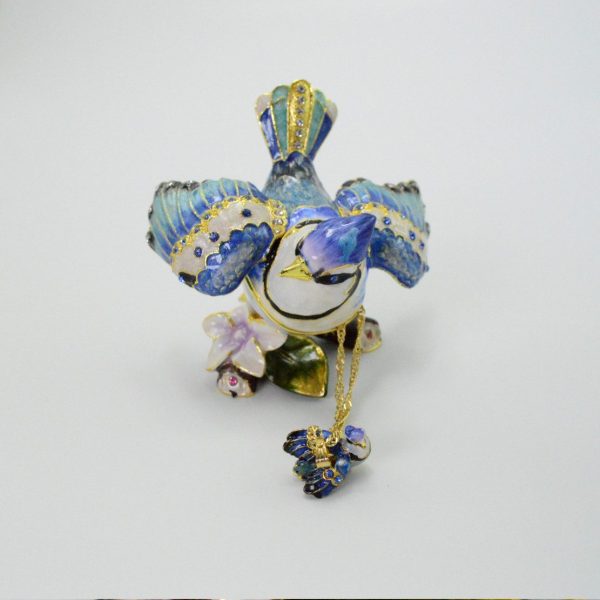 Blooming Blue Jay Jewelry Box With Necklace