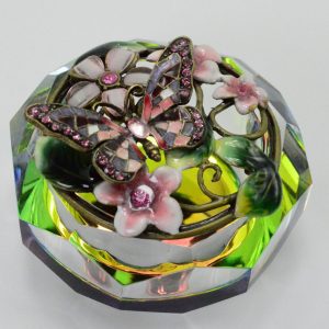 Pink Butterfly Glass Enamel Box