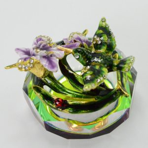 Green Hummingbird Glass Enamel Box