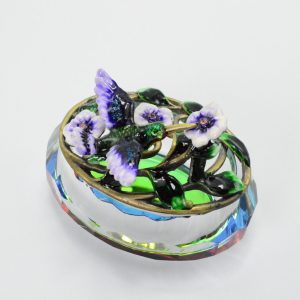 Green and Purple Hummingbird Glass Enamel Box