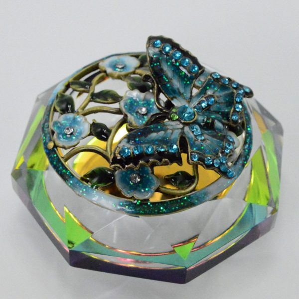 Blue Butterfly Glass Enamel Box