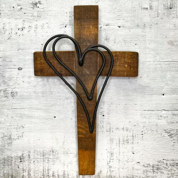 Lovers Heart Wine Barrel Cross