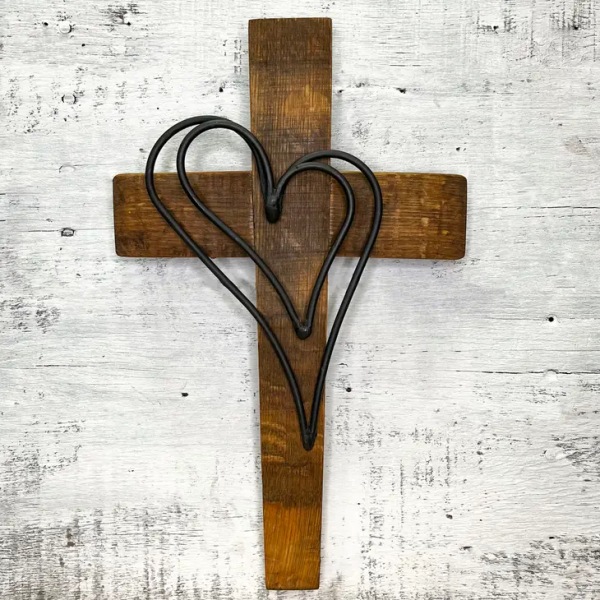 Lovers Heart Wine Barrel Cross