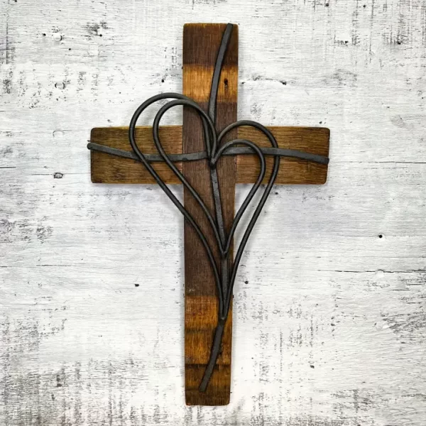 10" Double Heart Wine Barrel Cross