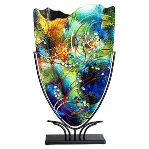 A hand painted unique fused glass art piece by Benjamin Chang titled "Under The Sea"