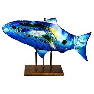 Benjamin Chang Blue Fish Fused Glass with stand