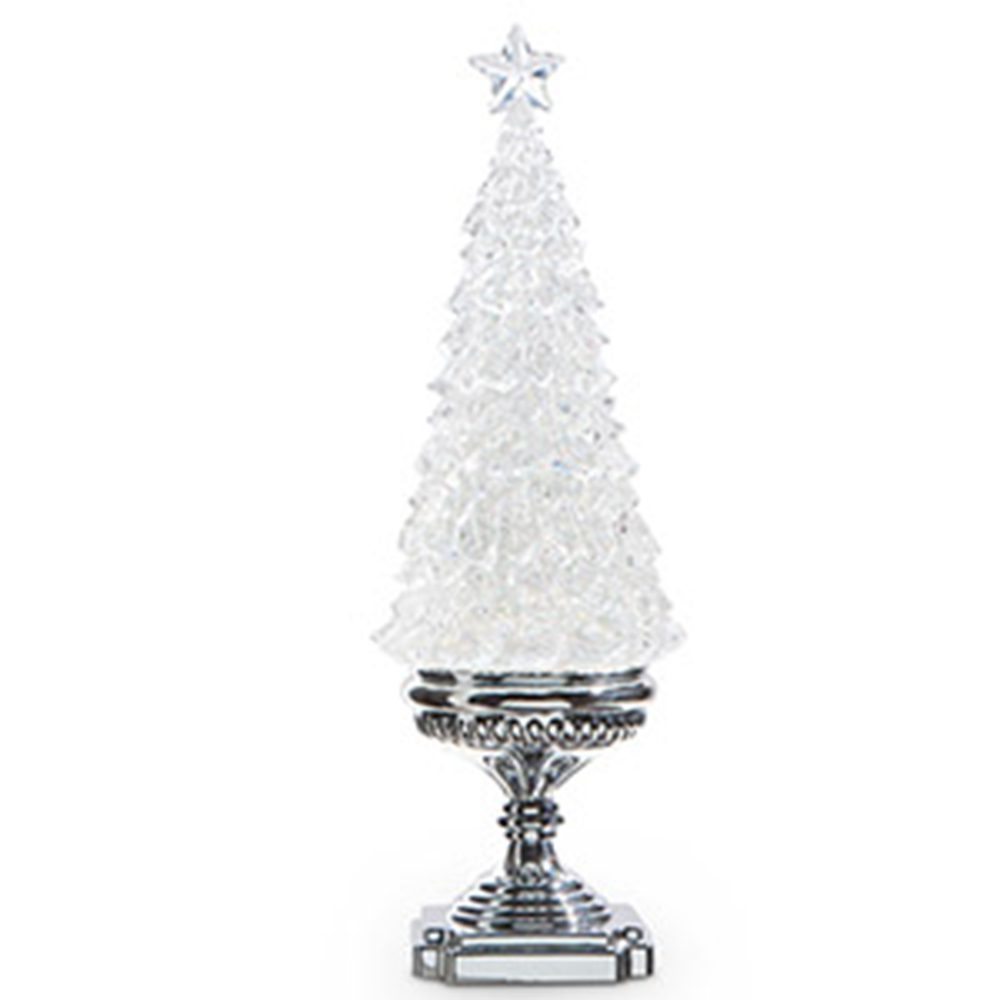 Lighted Tree with Silver Swirling Glitter
