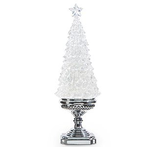 `7 inch lighted tree and silver swirling glitter