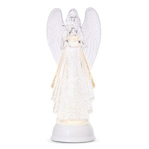 13" lighted angel with silver swirling glitter